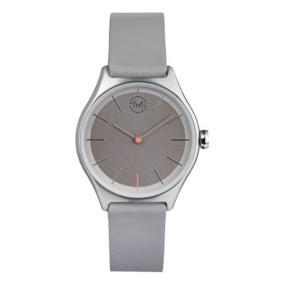 slim made two 04 - thin wrist watch in silver with grey leather band - 01